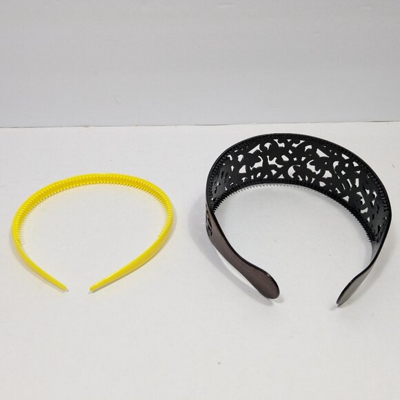 Set Hard Plastic Headbands Wide Cutout Design Brown Yellow Thin Kidcore Casual - Picture 7 of 9